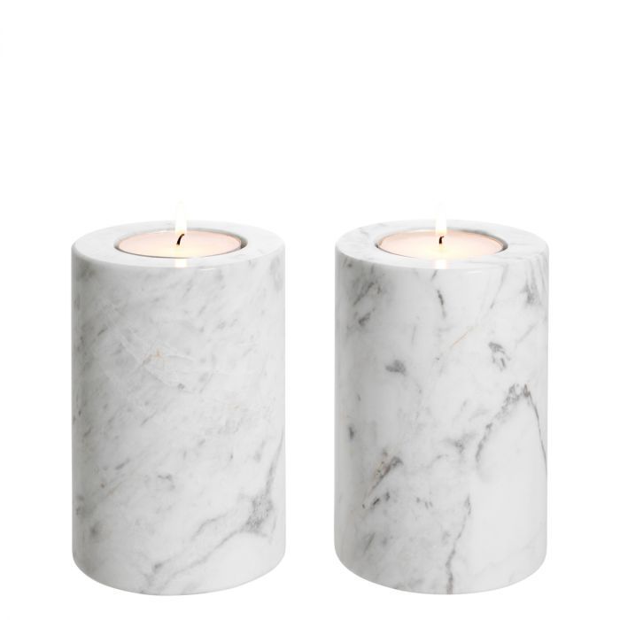 Tealight Holder Tobor S white marble set of 2