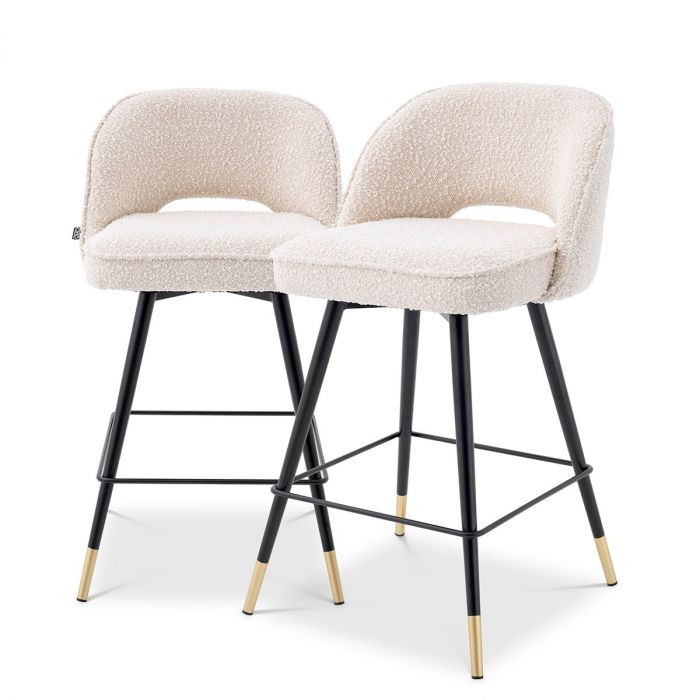 Taburete alto Cliff bouclé crema juego de 2