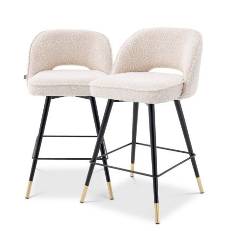 Taburete alto Cliff bouclé crema juego de 2