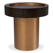 Side Table Otus round mocha oak veneer brushed brass finish