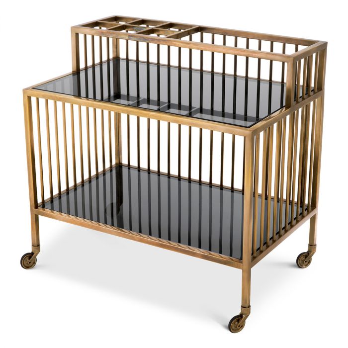 Trolley Rutherford vintage brass finish smoke glass