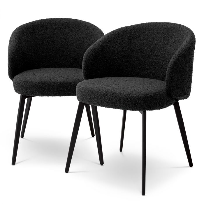 Dining Chair Lloyd with arm bouclé black set of 2