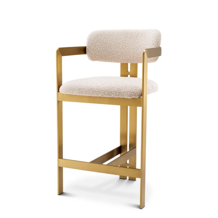 Taburete de mostrador Donato acabado latón cepillado crema bouclé