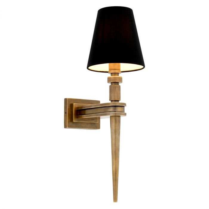 Wall Lamp Waterloo Single vintage brass finish incl black shade