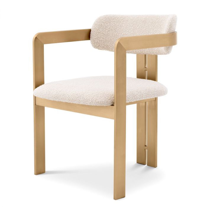 Dining Chair Donato brushed brass finish bouclé cream