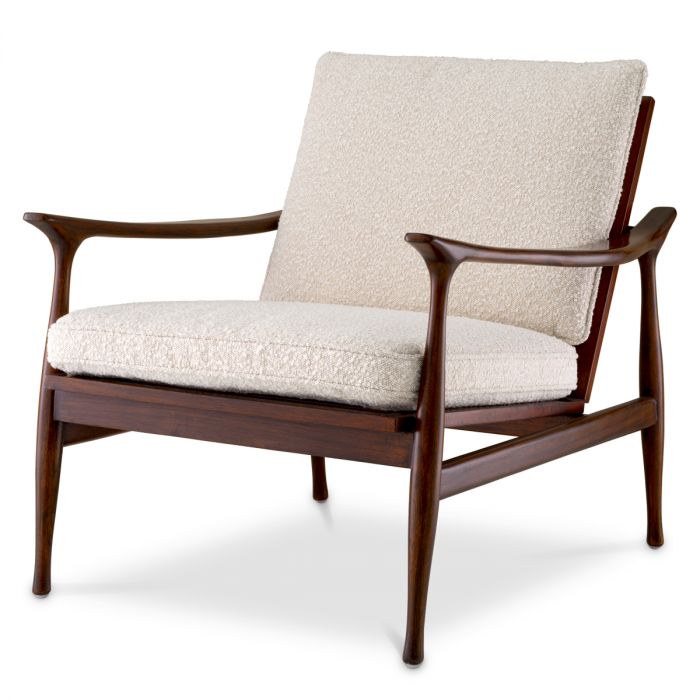 Chair Manzo classic brown finish bouclé cream incl cushions