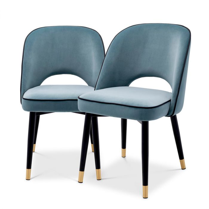 Silla de comedor Cliff savona terciopelo azul juego de 2
