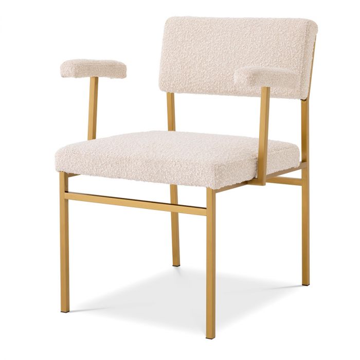 Chair Dunmore brushed brass finish bouclé cream