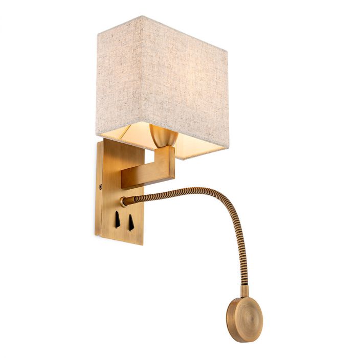 Wall Lamp Reading antique brass finish incl shade