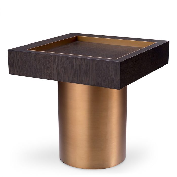 Side Table Otus square mocha oak veneer brushed brass finish