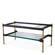 Coffee Table Princess rectangular black leather vintage brass finish