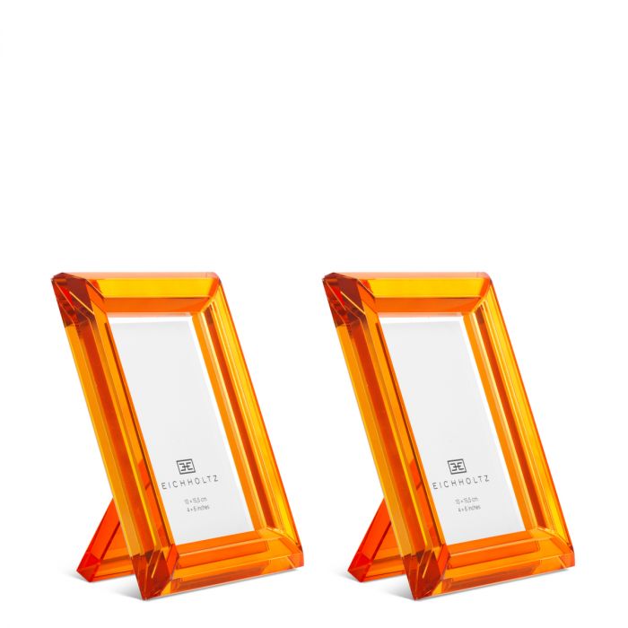 Juego de 2 marcos de fotos de cristal naranja Theory S