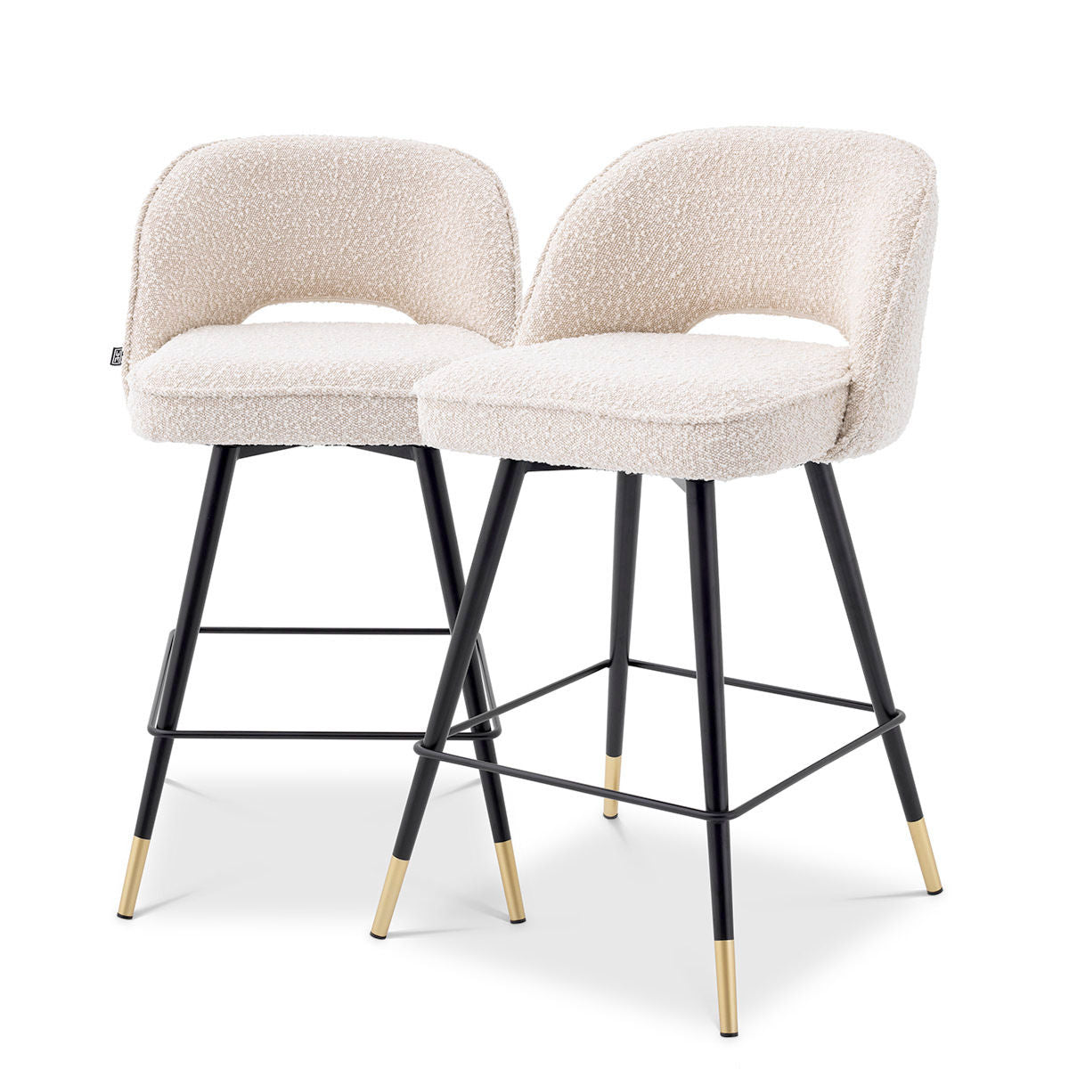 Taburete alto Cliff bouclé crema juego de 2