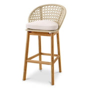 Taburete de bar para exterior Trinity con tejido crema y flores en blanco roto