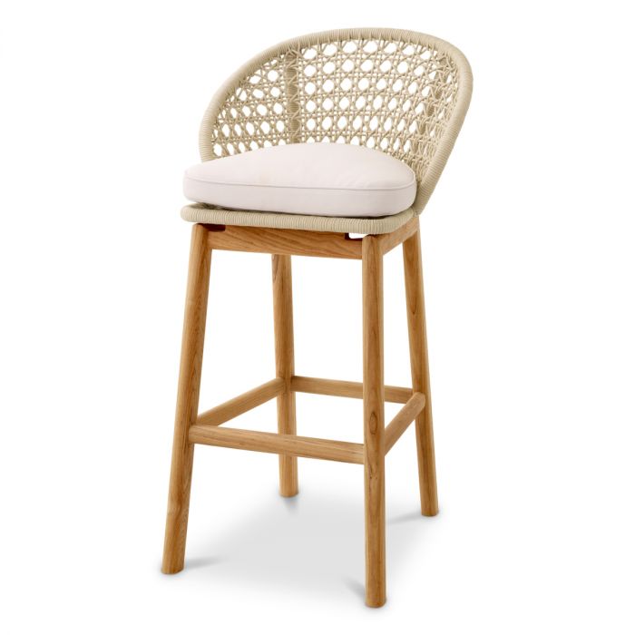 Taburete de bar para exterior Trinity con tejido crema y flores en blanco roto