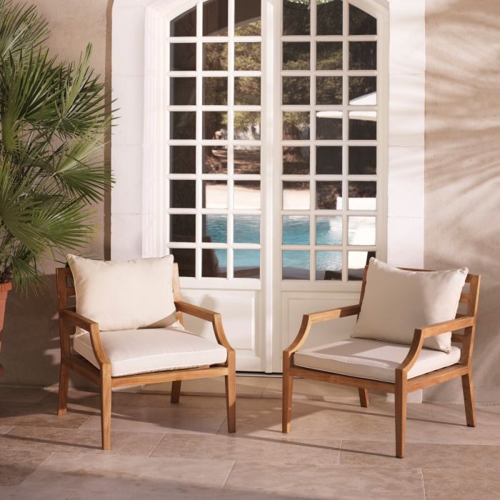 Outdoor Chair Hera natural teak flores off-white
