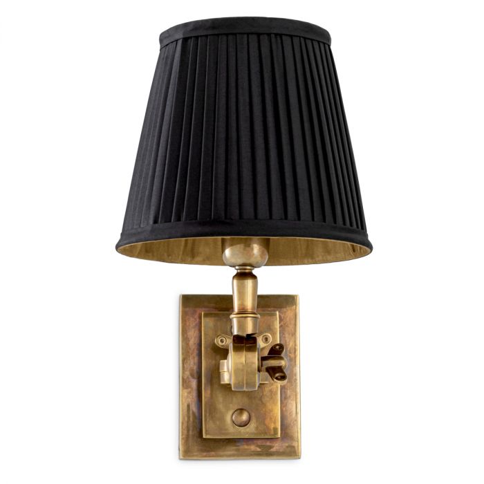 Wall Lamp Wentworth Single vintage brass finish incl black shade