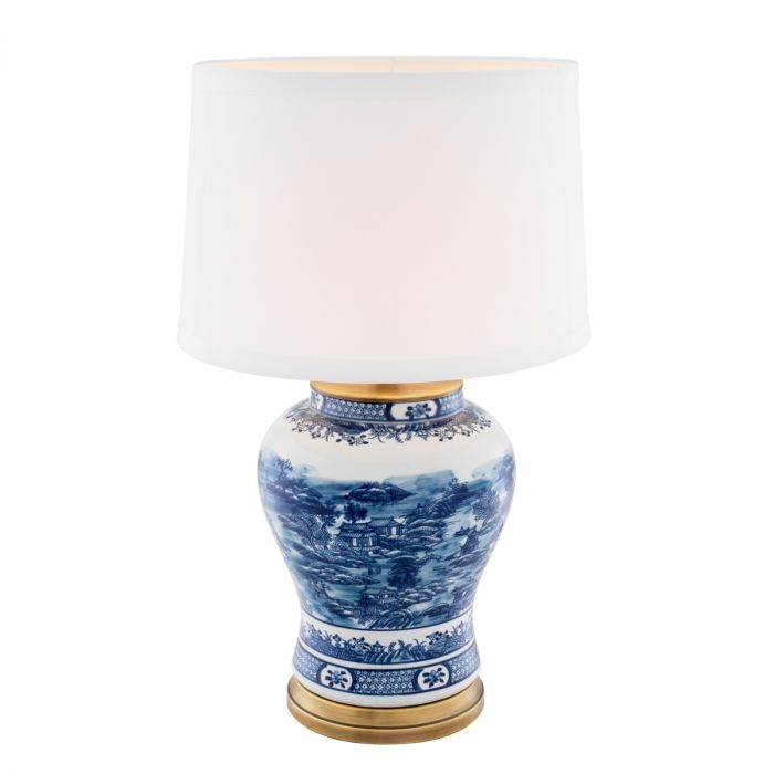 Table Lamp Chinese Blue ceramic incl shade