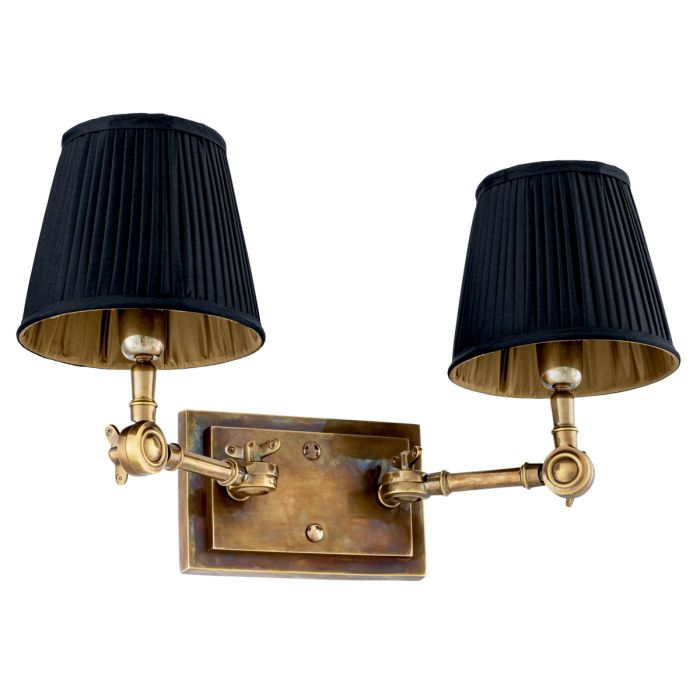 Wall Lamp Wentworth Double vintage brass finish incl black shades