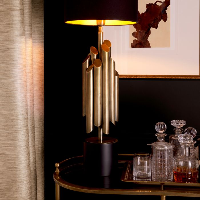 Table Lamp Beau Rivage Round vintage brass finish incl shade