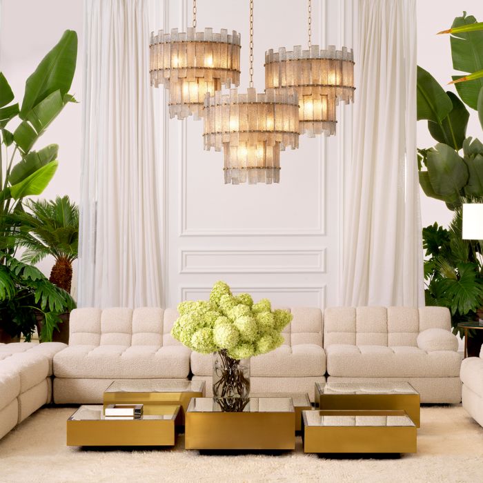 Coffee Table Esposito brushed brass finish black glass set of 4