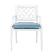 Outdoor Dining Chair Paladium with arm white sunbrella mineral blue