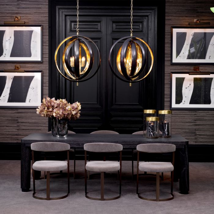 Chandelier Riley gunmetal finish polished brass
