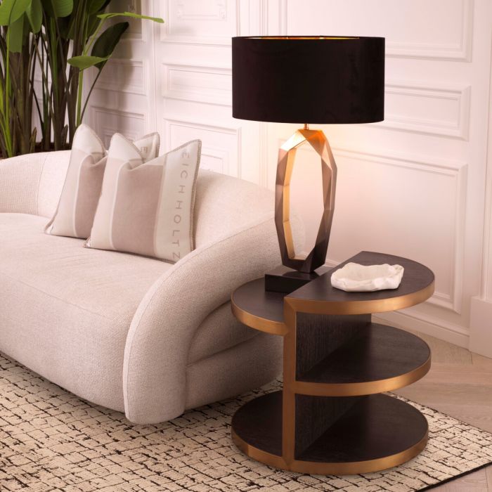 Side Table Nilo charcoal grey oak veneer brushed brass finish