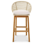 Taburete de bar para exterior Trinity con tejido crema y flores en blanco roto