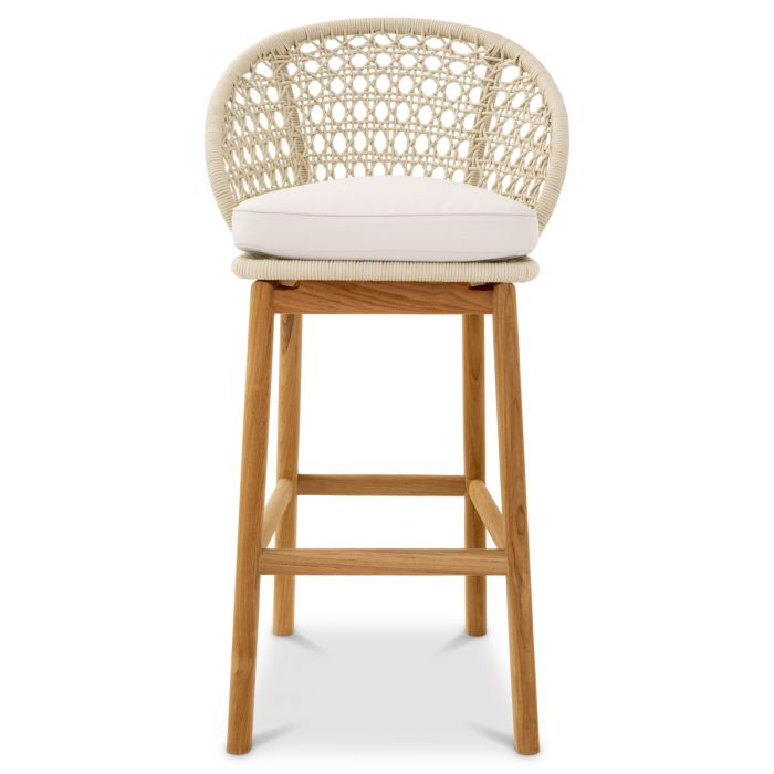 Taburete de bar para exterior Trinity con tejido crema y flores en blanco roto