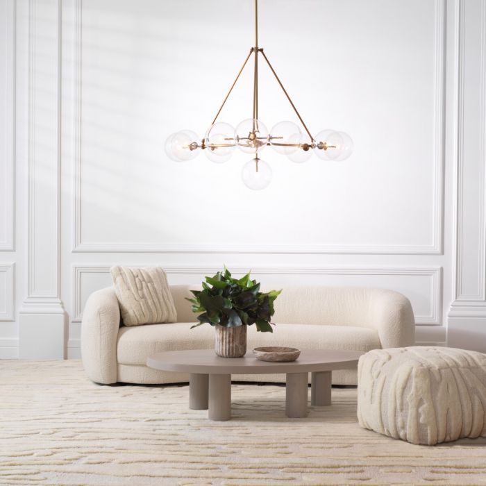 Chandelier Bermude antique brass finish clear glass