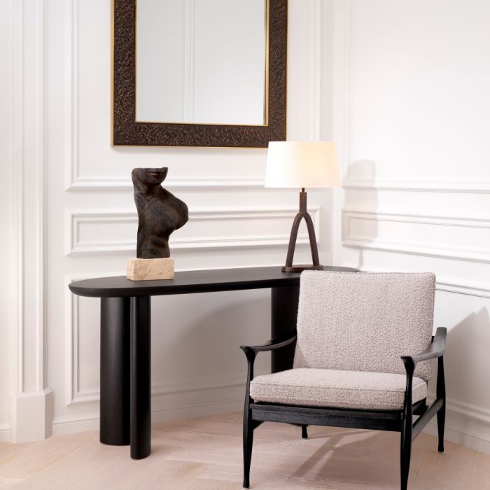Chair Manzo classic black finish bouclé grey incl cushions