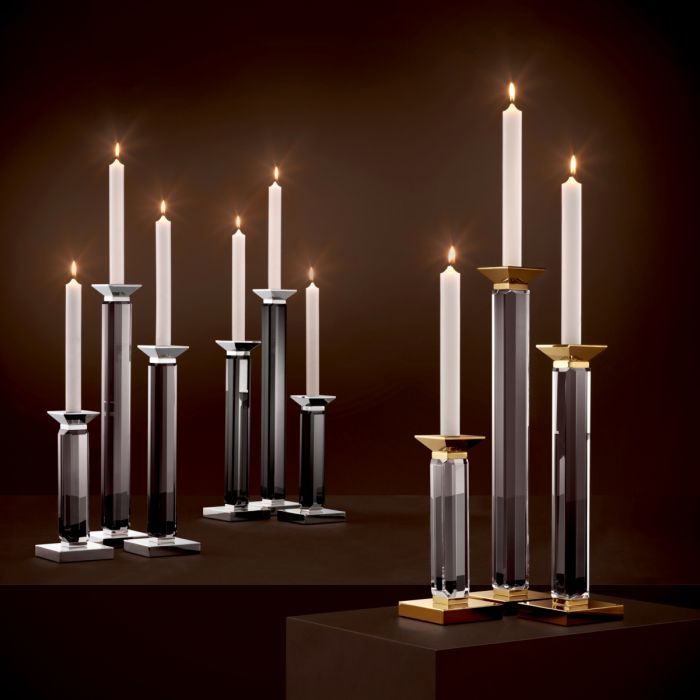 Candle Holder Livia gold finish clear crystal glass set of 3