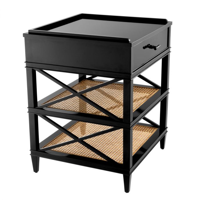 Side Table Bahamas black finish natural cane