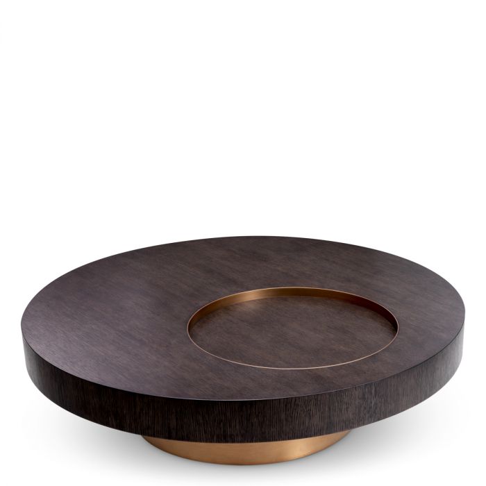 Coffee Table Otus round mocha oak veneer brushed brass finish