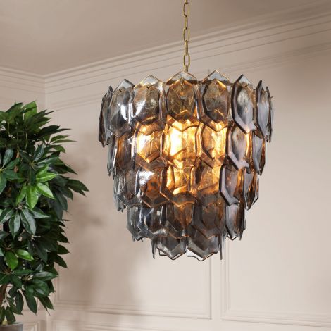 Chandelier Elias vintage brass finish smoke glass