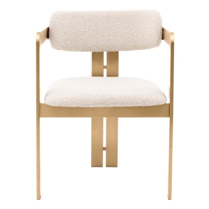 Dining Chair Donato brushed brass finish bouclé cream