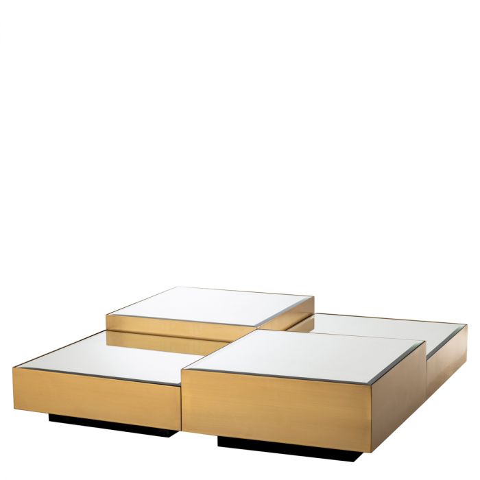 Coffee Table Esposito brushed brass finish black glass set of 4
