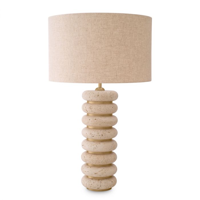 Table Lamp Baron travertine antique brass finish incl shade