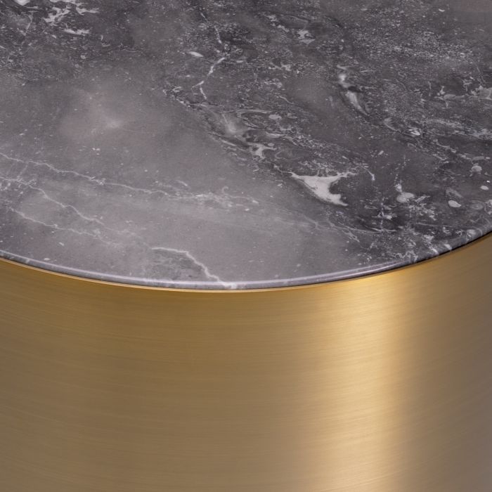 Side Table Porter round brushed brass finish grey marble