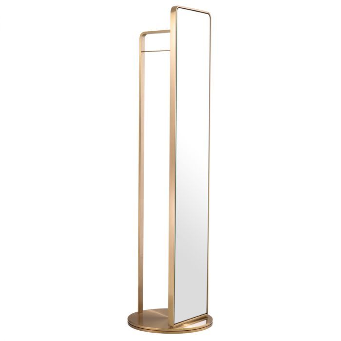 Floor Mirror Novo with coatrack brushed brass finish