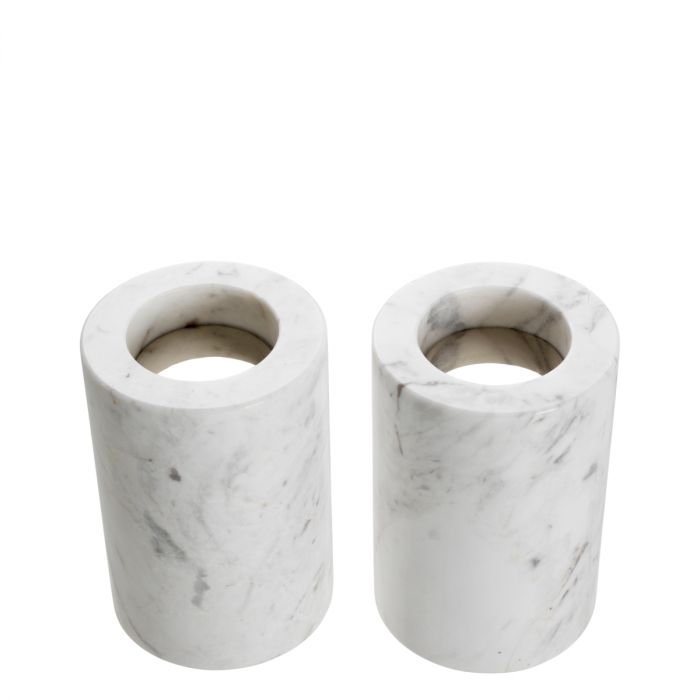 Tealight Holder Tobor S white marble set of 2