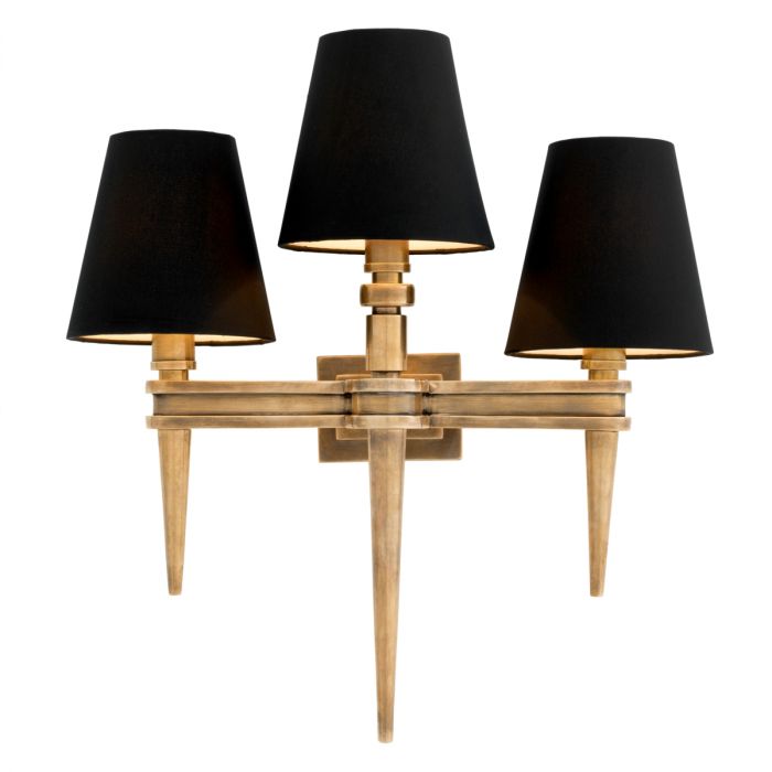Wall Lamp Waterloo Triple vintage brass finish incl black shades