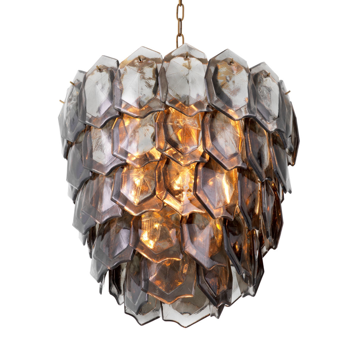 Chandelier Elias vintage brass finish smoke glass