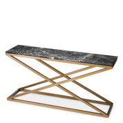 Mesa consola Criss Cross acabado latón cepillado mármol gris