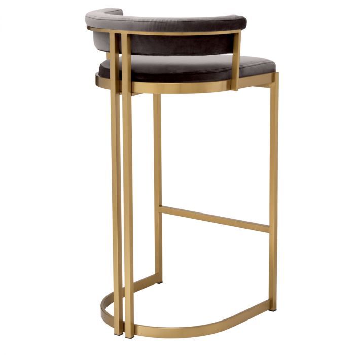 Bar Stool Dante brushed brass finish savona grey velvet