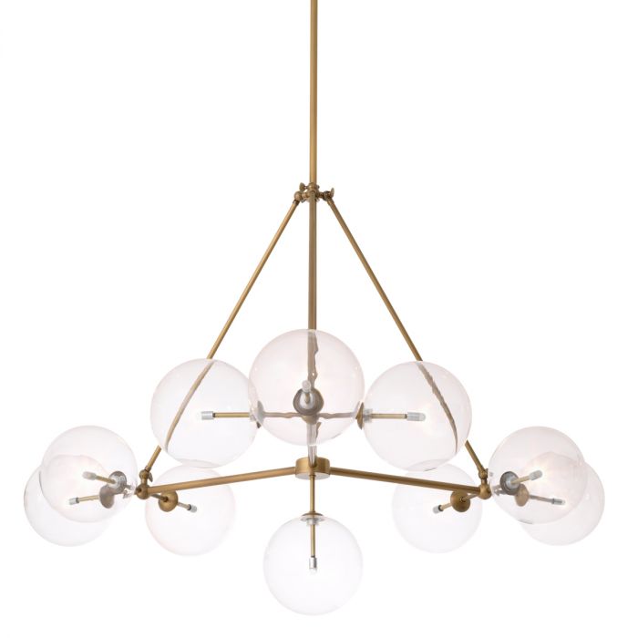 Chandelier Bermude antique brass finish clear glass