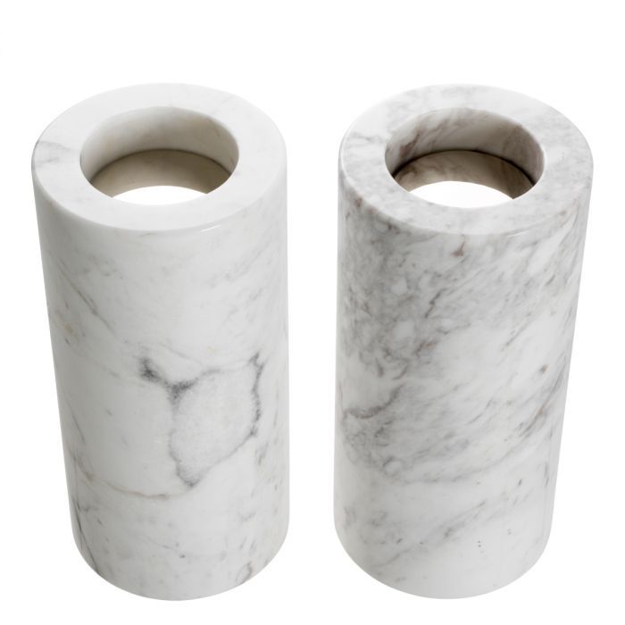 Tealight Holder Tobor L white marble set of 2
