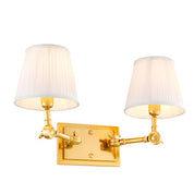 Lámpara de pared Wentworth Acabado doble dorado con pantallas blancas.