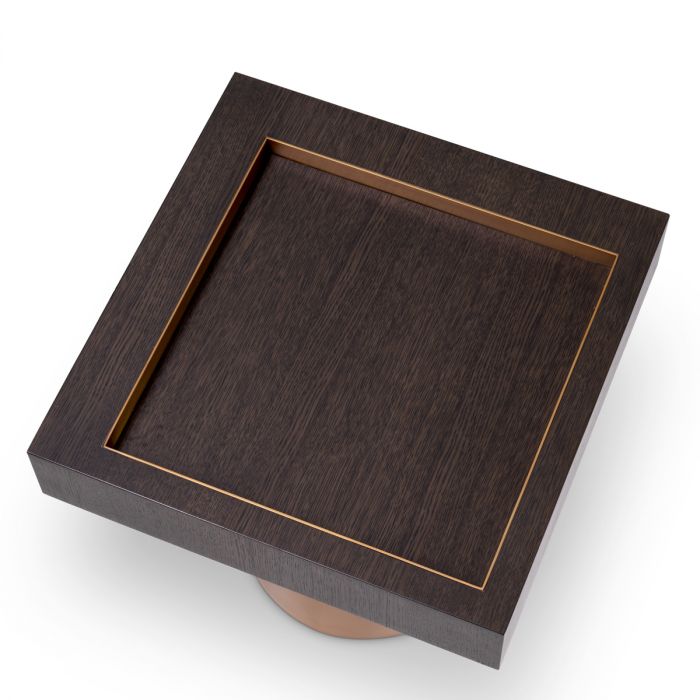 Side Table Otus square mocha oak veneer brushed brass finish